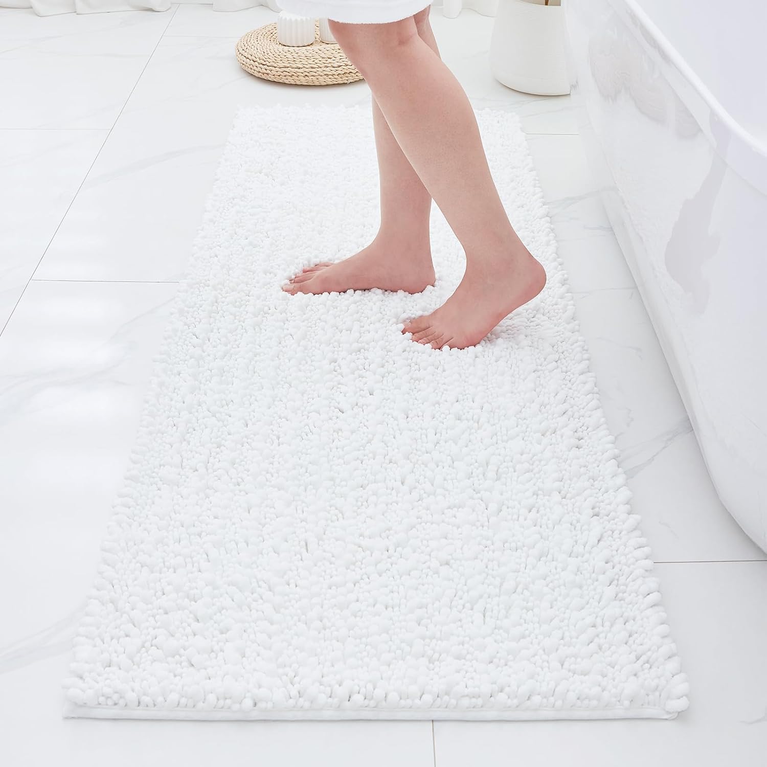 ILANGO Bathroom Rugs White 44x24,Extra Soft Absorbent Chenille Bath Rugs,Thick Non-Slip Shaggy Bath Mat,Machine Washable Quick Dry Bath Mats for Bathroom Floor, Tub, Shower Accessories - Image 3