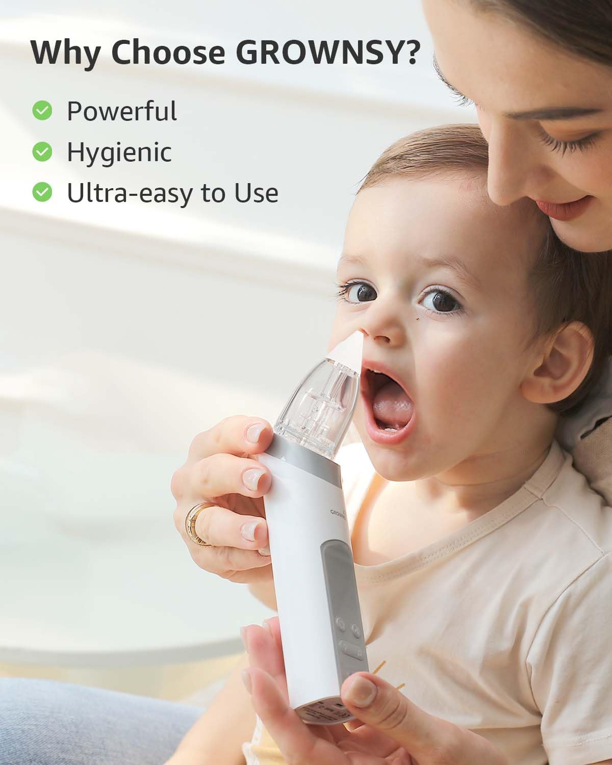 GROWNSY Nasal Aspirator for Baby, Electric Baby Nose Sucker with Larger Suction Chamber and More Powerful Suction, Automatic Nose Cleaner with Music and Light Soothing Function - Image 6