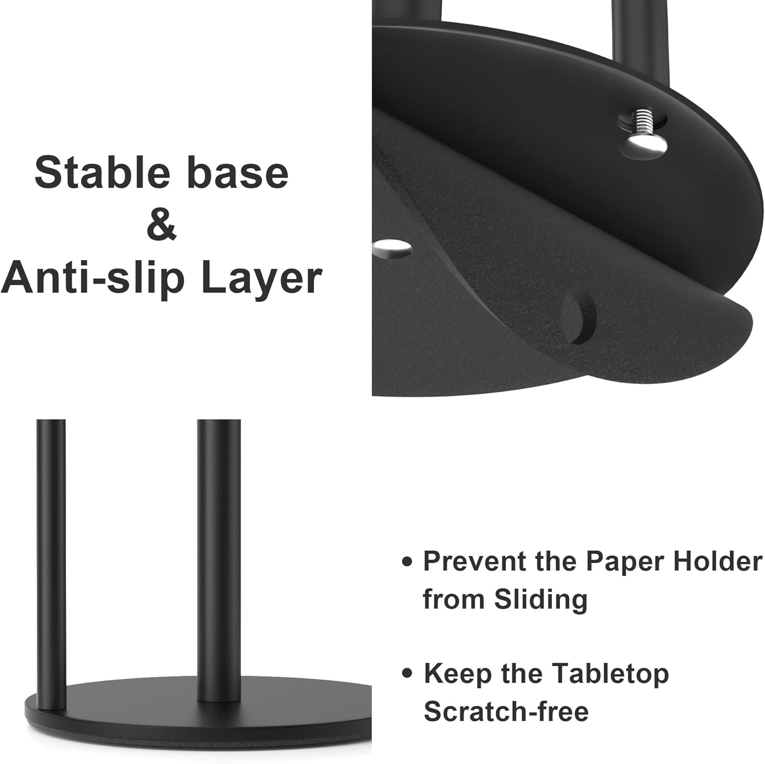 Paper Towel Holder Black, Premium Stainless Steel Kitchen Roll Dispenser, Countertop Roll Organizer with Weighted Base - Image 4
