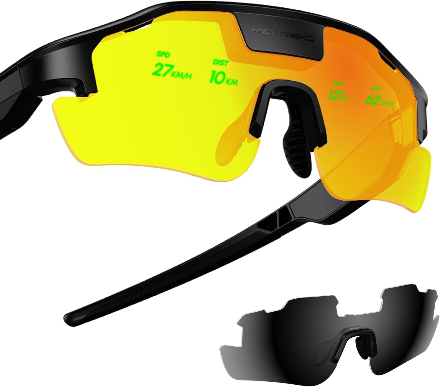 HUD Display Sports Glasses, for Cycling and Hiking, Smart AI/AR Sports Sunglasses, Real-Time Display, Smart Navigation, Proactive AI Alerts, Monitor Heart Rate, Speed