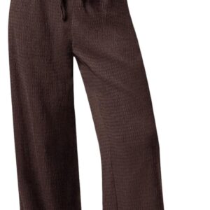 PRETTYGARDEN Womens Summer Elastic Waist Textured Flowy Palazzo Pants for Women Casual Wide Leg Pants Woman with Pockets