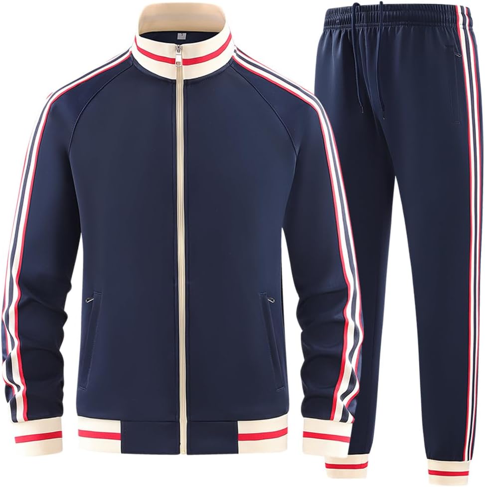 Men Tracksuits 2 Piece Outfits Long Sleeve Full Zip Sports Set Stand Up Collar Jackets and Pants Running Sweatsuit