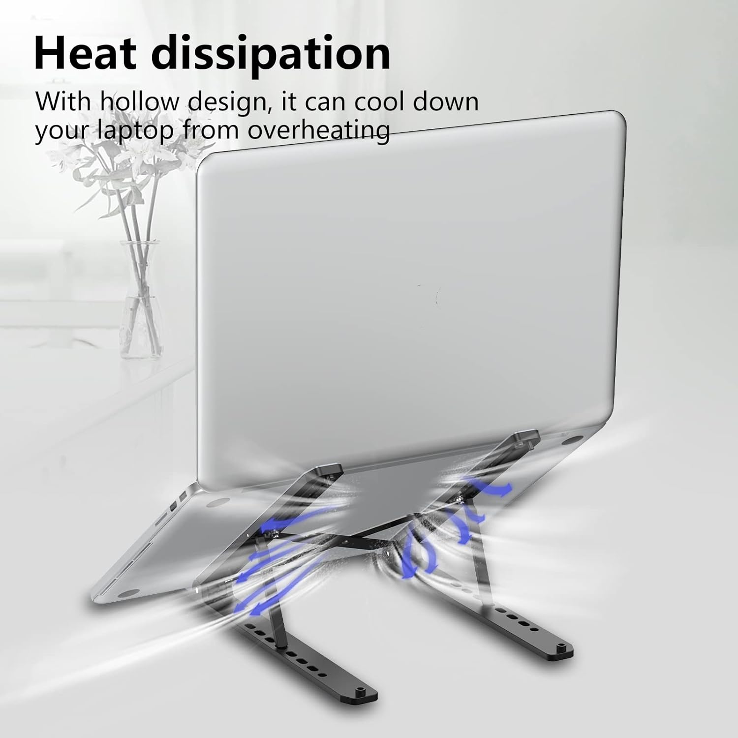 Tonmom Laptop Stand for Desk, Adjustable Laptop Riser ABS+Silicone Foldable Portable Notebook Holder, Ventilated Cooling Notebook Mount Computer Stand for 10-15.6” Laptops,Tablets-Black - Image 7