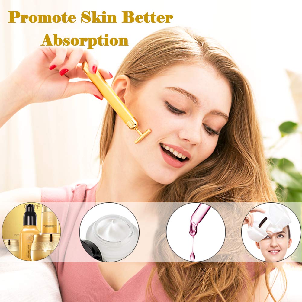 Amirce Face Massager Roller Golden 3D Roller Electric Facial Roller and T Shape Facial Roller Massager Kit Face Rollers - Image 4