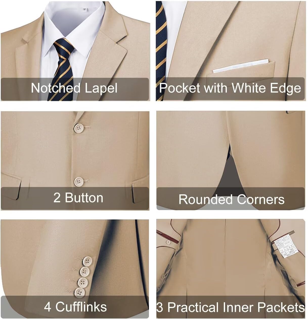 Mens 2 Piece Slim Fit Suit Two Button Formal Solid Suit Jacket Pants Set Wedding Work Prom Tuxedo Men - Image 3