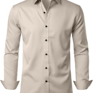 JEMITOP Men’s Stretch Wrinkle Free Dress Shirt Formal Prom Wedding Long Sleeve Button Down Shirts