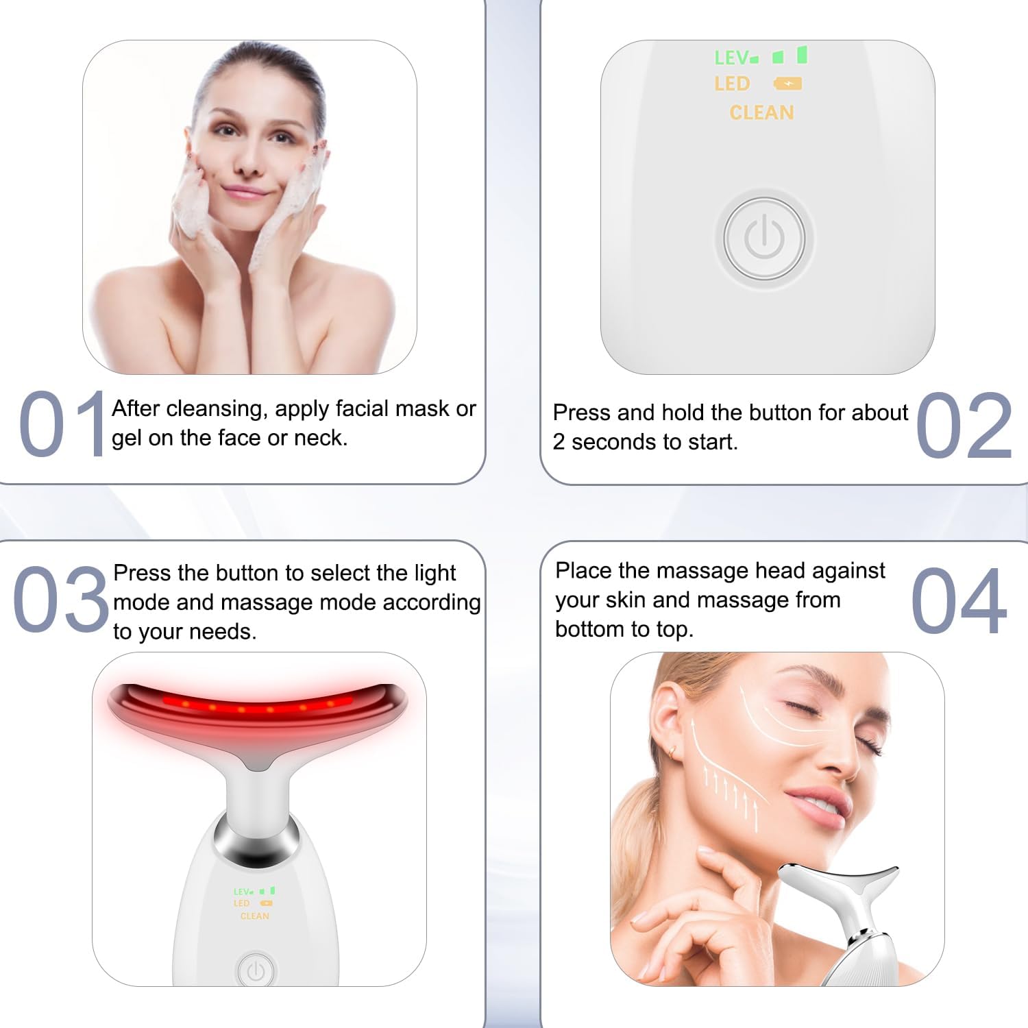 Face and Neck Massager Tools, Portable Facial Beauty Device,Facial Massager with 7 Color LED Lights for Skin Care - Image 6