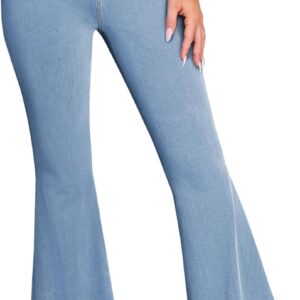 Pink Queen Bell Bottom Jeans for Women Crossover High Waisted Stretchy Denim Leggings Tummy Control Flare Pants with Pockets