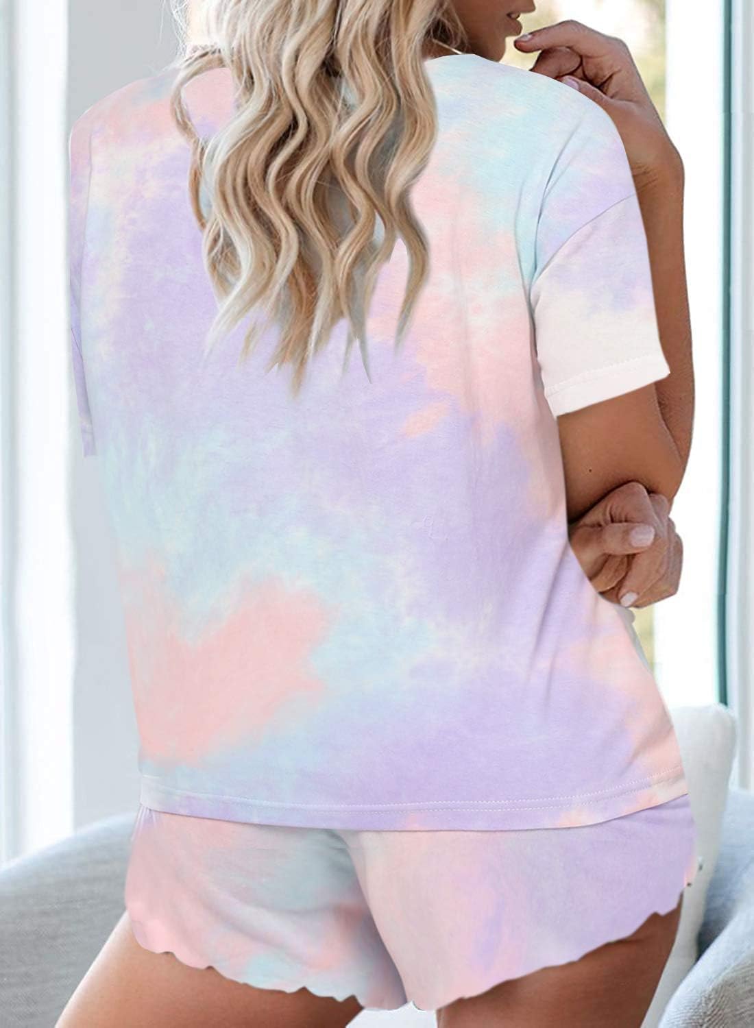 Ekouaer Pajamas Set for Women Short Sleeve Lounge Set 2 Piece Loungewear PJs Soft Cute Lightweight Sleepwear - Image 3