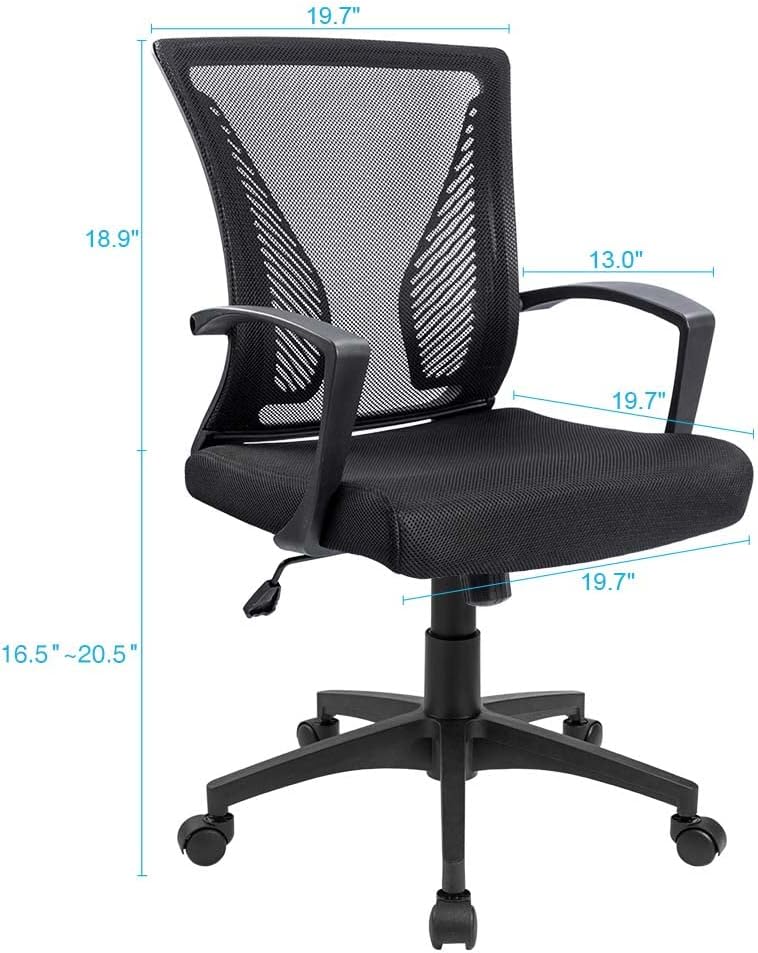Furmax Office Chair Ergonomic Computer Desk Mesh Chair Mid Back Swivel Lumbar Support with Armrest (1, Black) - Image 3