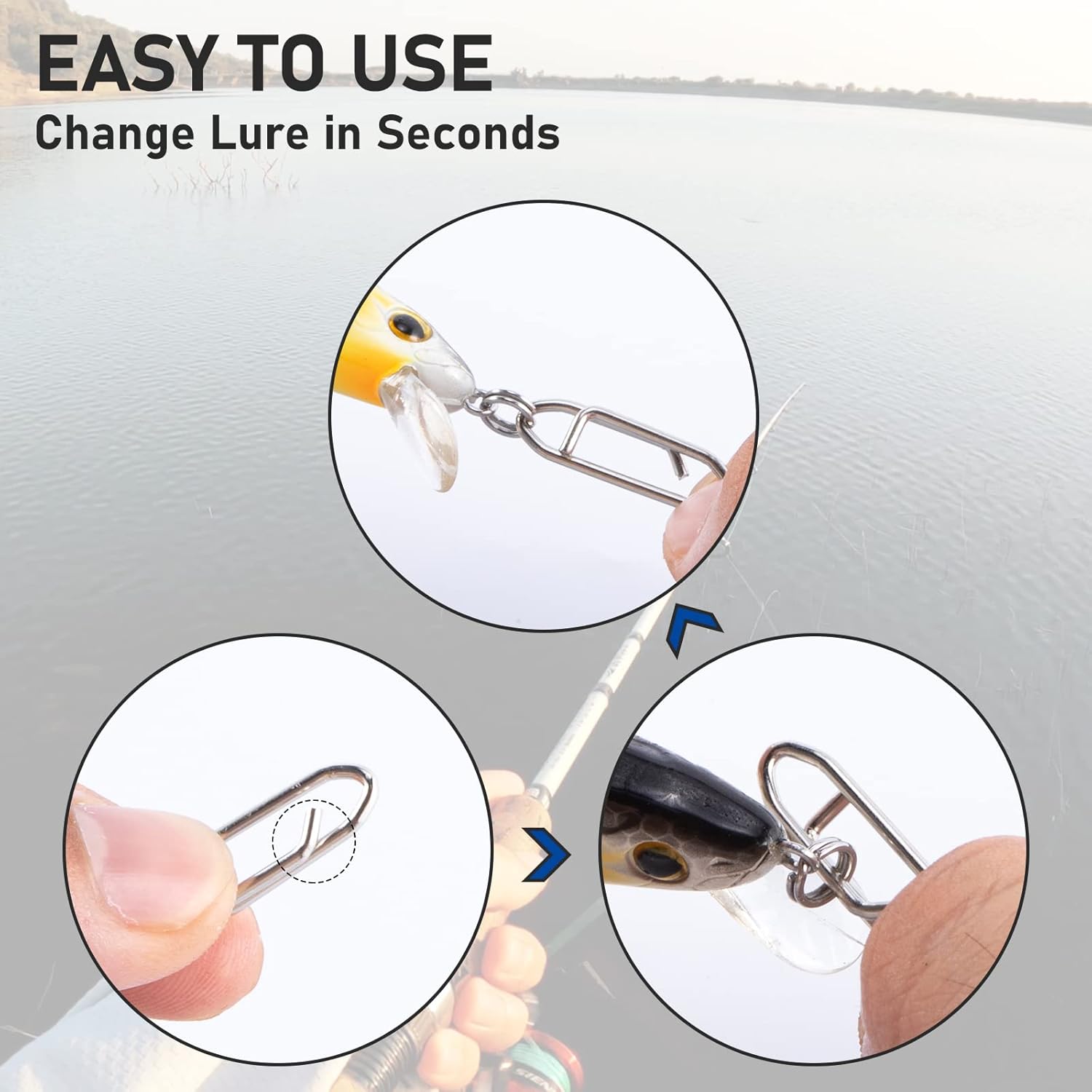 Alwonder 50-Pack Fishing Power Speed Clips, High Strength Stainless Steel Speed Clip for Fishing Lure Quick Change, Freshwater Saltwater Crankbait Popper Lures Quick Snap Connector Tackle - Image 4