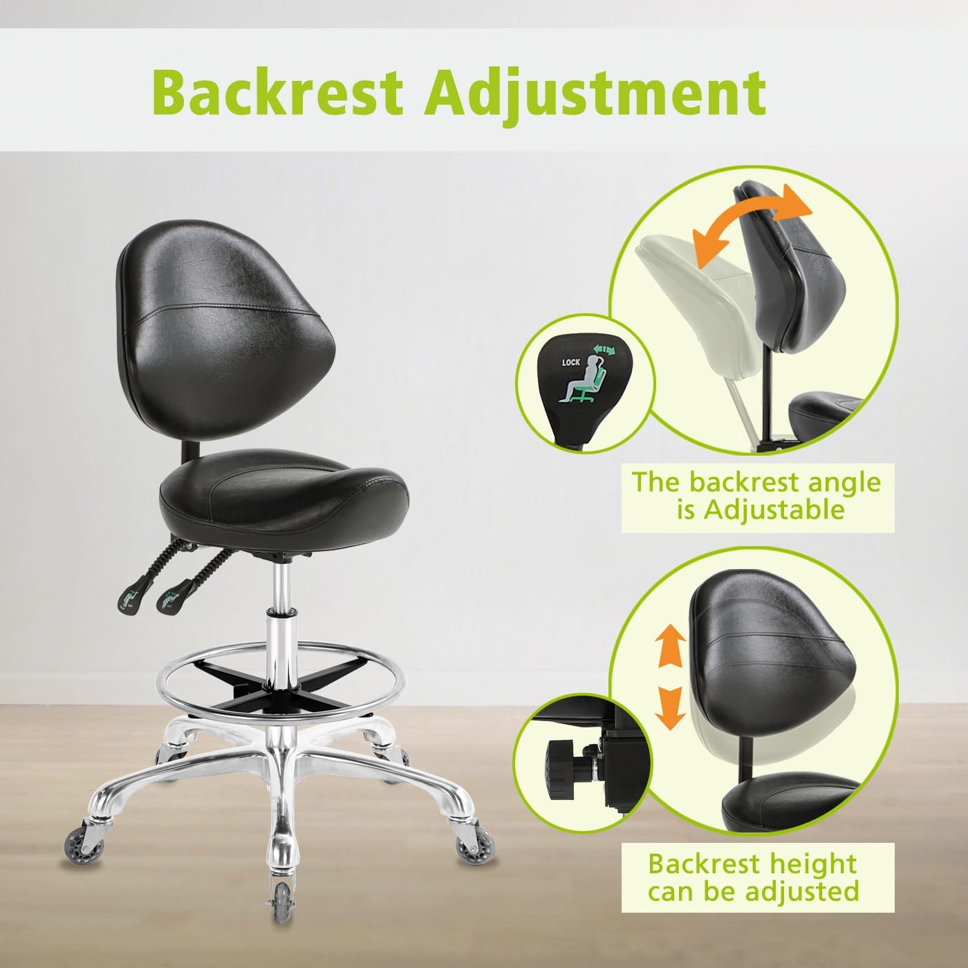 Saddle Stool Chair with Wheels,Ergonomic Swivel Rolling Height Adjustable for Salon Beauty Clinic Dentist Tattoo Home Office - Image 4