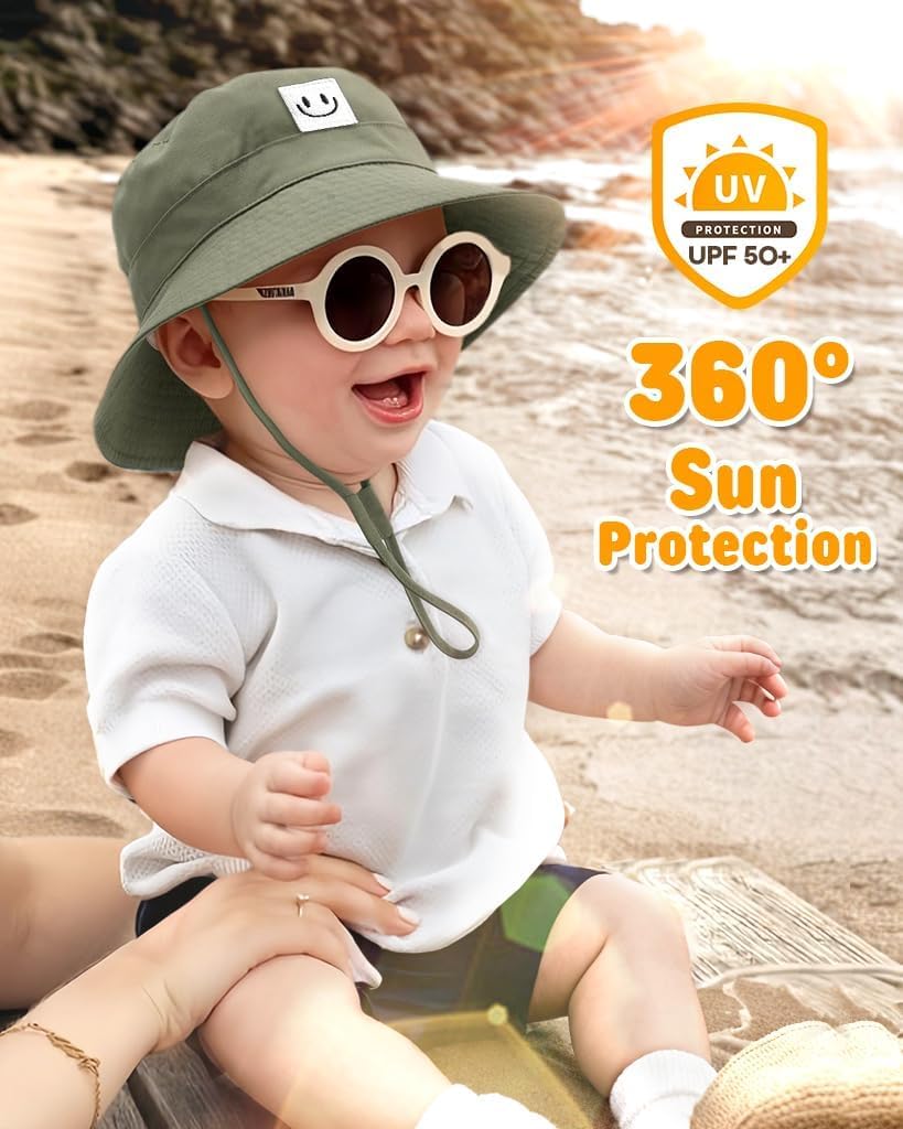 FURTALK Baby Sun Hat Smile Face Toddler Boys Girls Bucket Hat 0-5 Years Kids UPF 50+ Sun Protection Summer Hats - Image 3