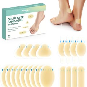 Welnove Gel Blister Bandages for Feet – 21ct Blister Cushion for Heel, Toe – Water-Resistant Hydrocolloid Bandages – Blister Pads for Prevention & Recovery