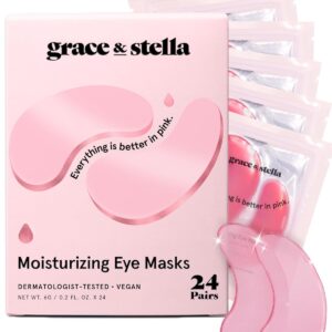 grace & stella Award Winning Under Eye Mask – Mothers Day Gifts for Women – Reduce Dark Circles, Puffy Eyes, Wrinkles, Under Eye Patches – Bachelorette Gifts for Bride – Vegan (24 Pairs, Pink)