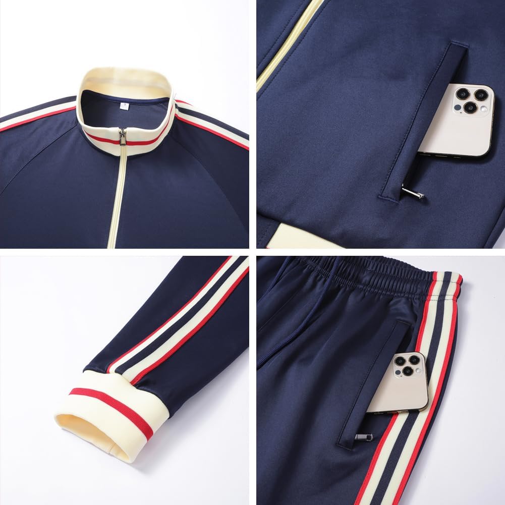 Men Tracksuits 2 Piece Outfits Long Sleeve Full Zip Sports Set Stand Up Collar Jackets and Pants Running Sweatsuit - Image 5