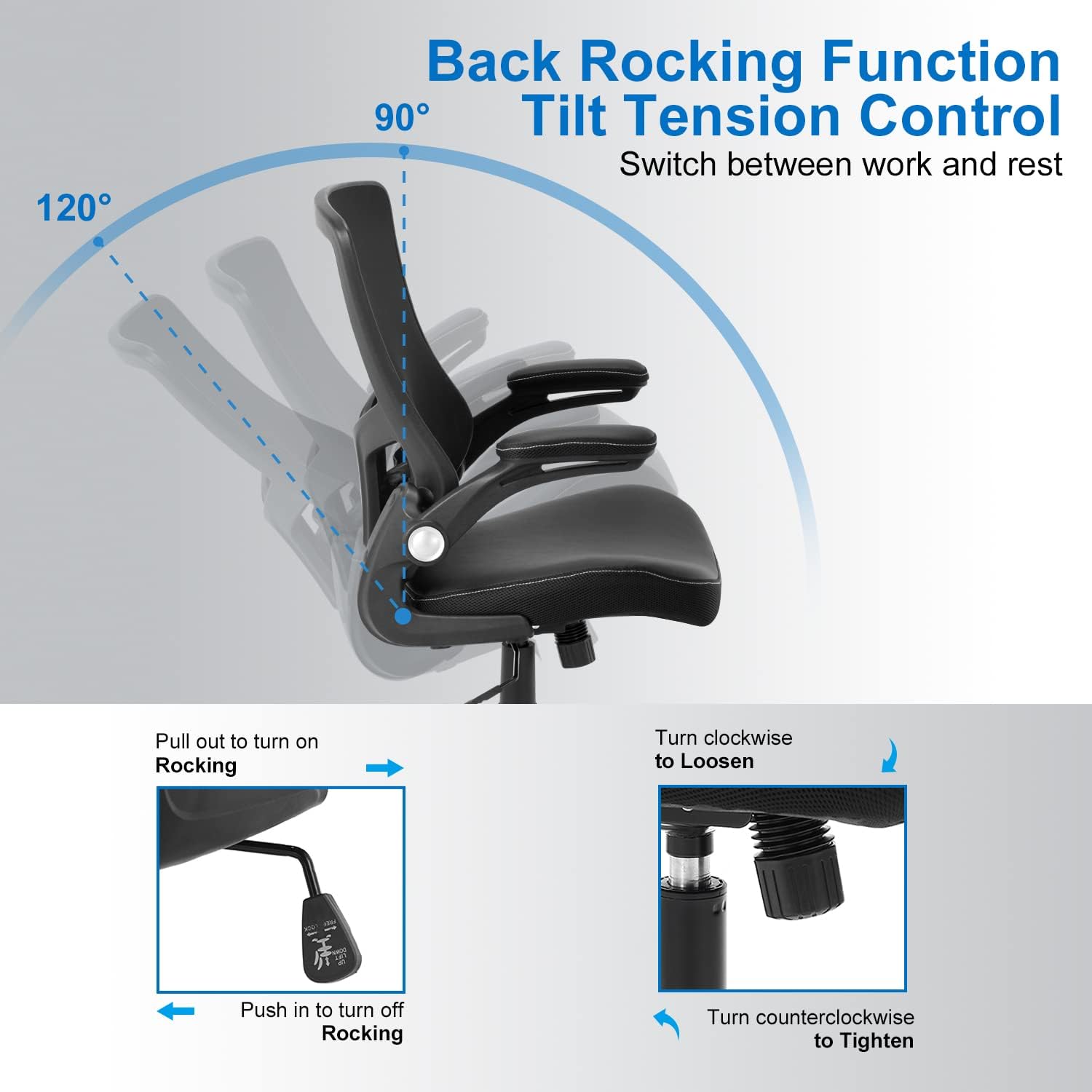 Office Chair Ergonomic Desk Chair, Computer PU Leather Home Office Chair, Swivel Mesh Back Adjustable Lumbar Support Flip-up Arms Executive Task Chair - Image 6