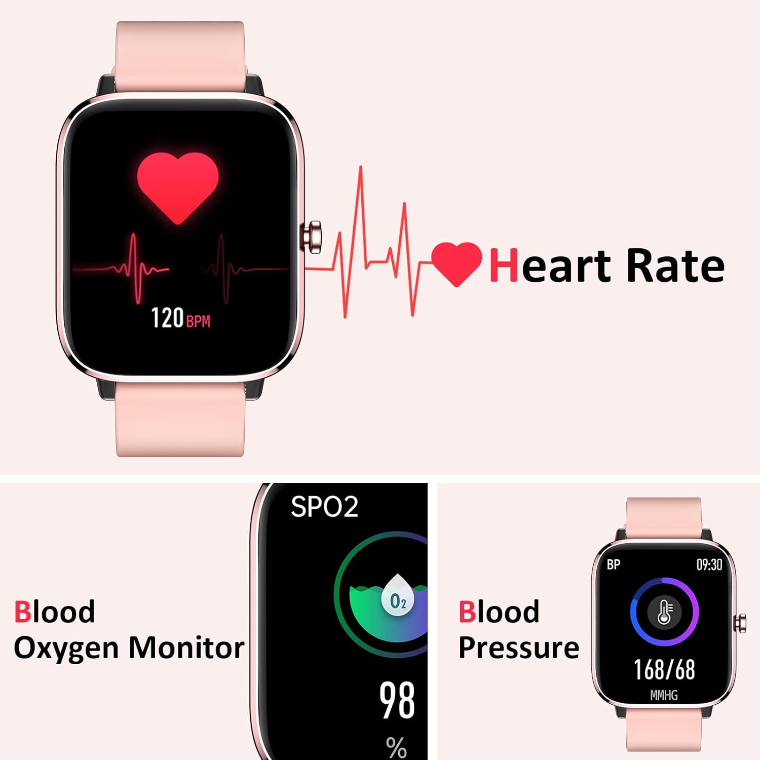 Smartwatch for Women - Call, Fitness Tracker, Heart Rate & Sleep Monitor, 1.69" Touch Screen, Waterproof - For Android & iPhone, Pink - Image 3