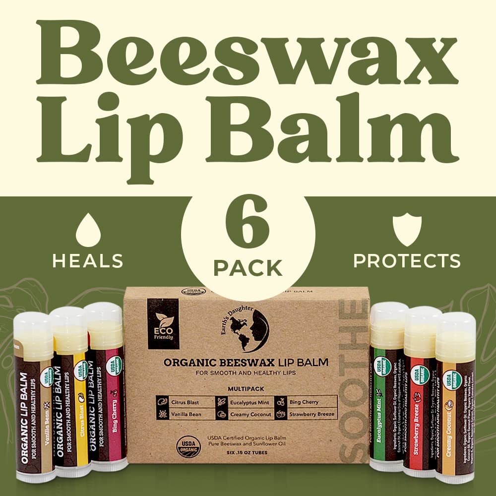 Earth's Daughter USDA Organic Lip Balm 6-Pack - Fruit Flavors, Beeswax, Coconut Oil, Vitamin E - Best Lip Repair Chapstick for Dry Cracked Lips - Moisturizing Lip Care - Image 6