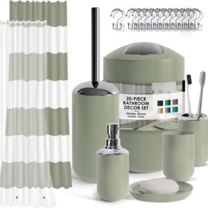 Clara Clark Bathroom Set – Sage Green Bathroom Accessories Set, 20PC Bathroom Accessory Set, Shower Curtain Set with Liner, Toothbrush Holder, Soap Dispenser, Soap Dish, and Toilet Brush Holder