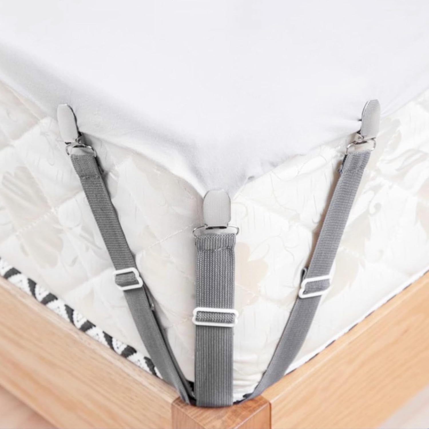 4Pcs Elastic Bed Sheet Fasteners, Anti-Curl Adjustable Clips for Mattress Pad Sofa Cover Home Textiles-Grey - Image 3