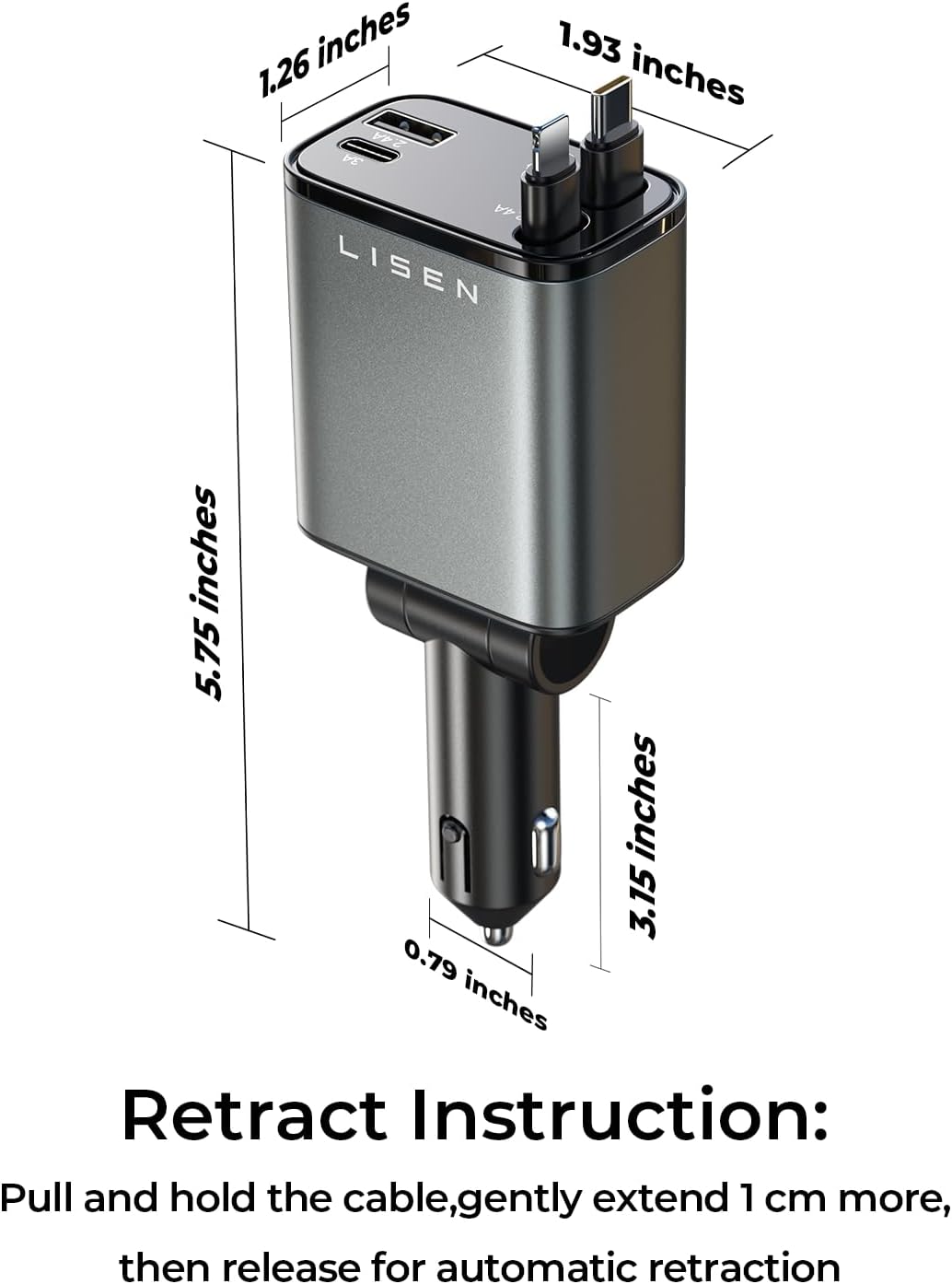 LISEN Retractable Car Charger, Gifts for Mothers Day 2026, 84W Car Charger USB C Fast Charge, Gifts for Mom Dad Him Her, Travel Essentials Car Accessories for Men Women Gifts for iPhone 17 16 15 14 13 - Image 8