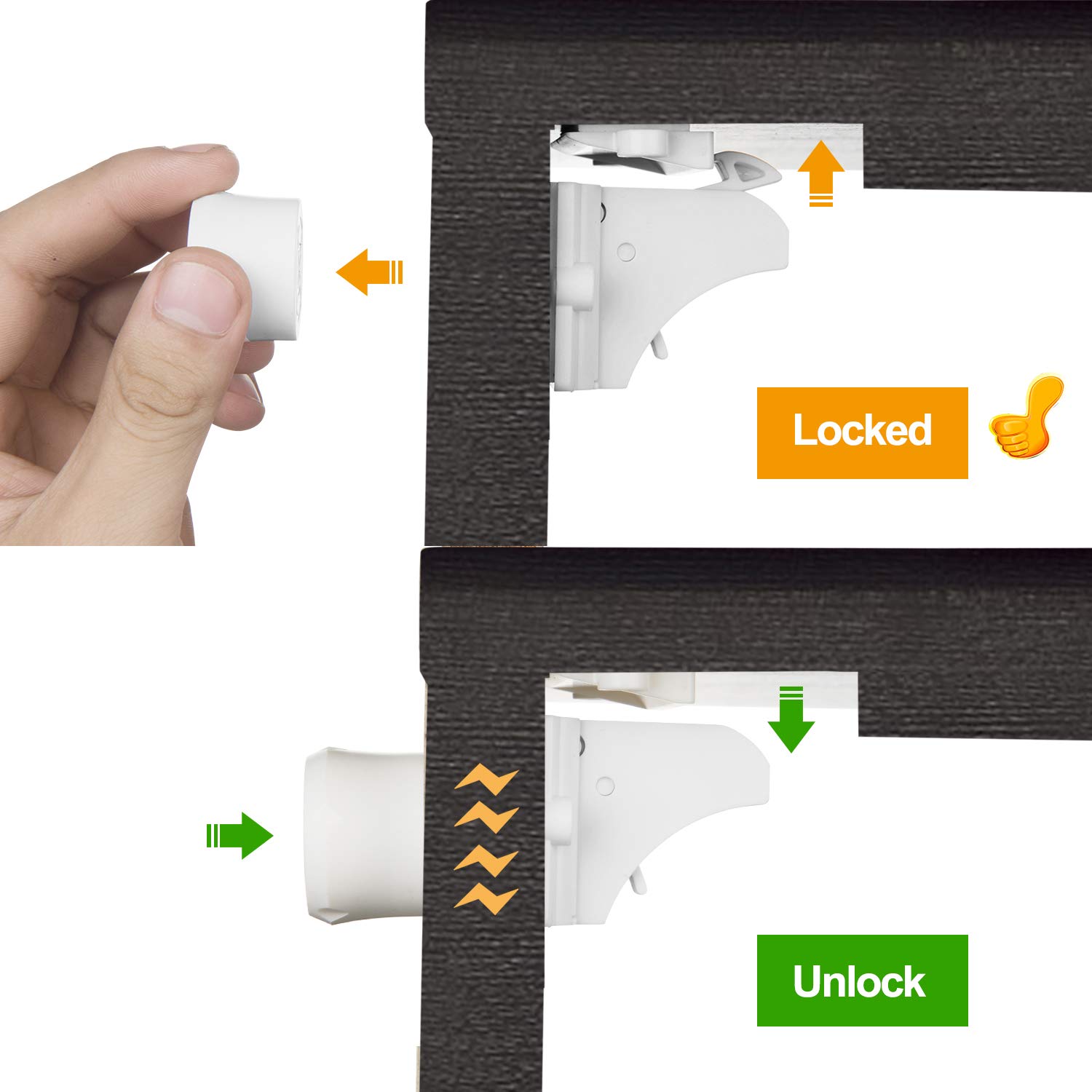 20 Pack Magnetic Cabinet Locks Baby Proofing - Vmaisi Children Proof Cupboard Drawers Latches - Adhesive Easy Installation - Image 5