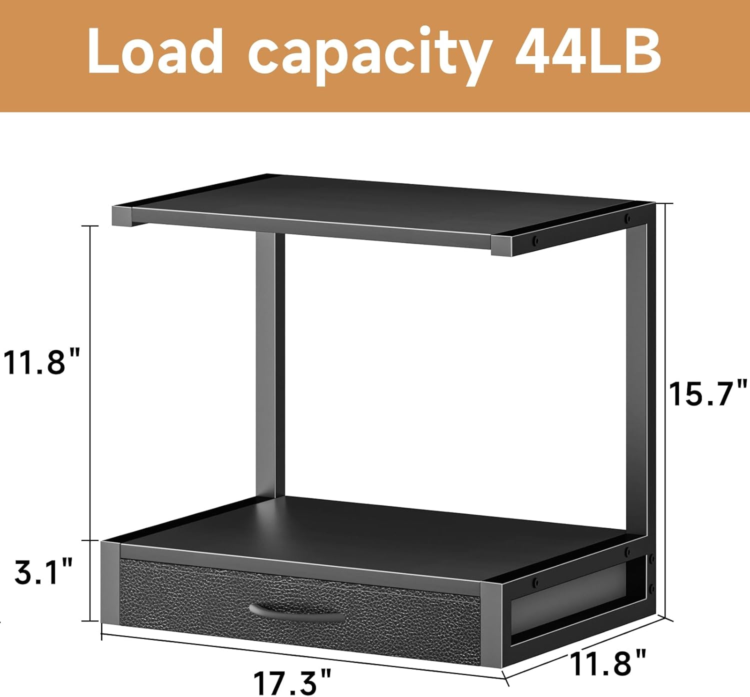 YAOHUOO 2-Tier Desktop Printer Stand with Fabric Drawer, Prtiner Table with Storage Shelf, Desk Organizer for Home Office,3D Printer,Fax Machine,Scanner, 17.3"x11.8" Black - Image 6