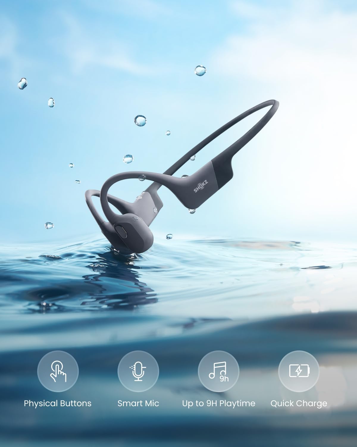 SHOKZ OpenSwim Pro - Open-Ear Bluetooth & MP3 Bone Conduction Sport Headphones, Swimming Headphones, IP68 Waterproof, Grey - Image 7