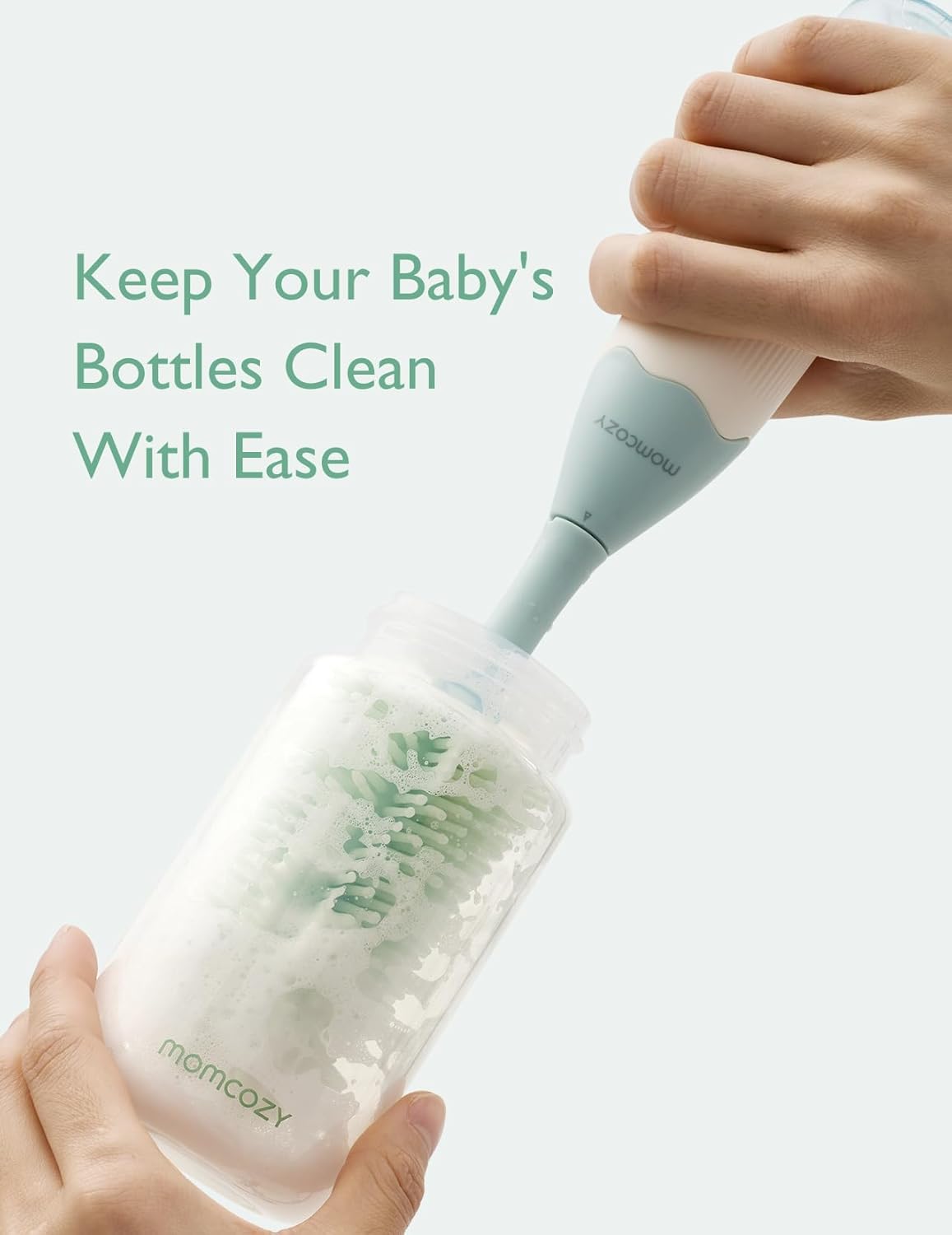 Momcozy Bottle Brush Kit with Push-Press Foam Design - Newborn Essentials Gift, Portable Cleaning Tool for Home & Travel, Baby Bottle Cleaner Brush for Breast Pumps & Nipples, Green - Image 6