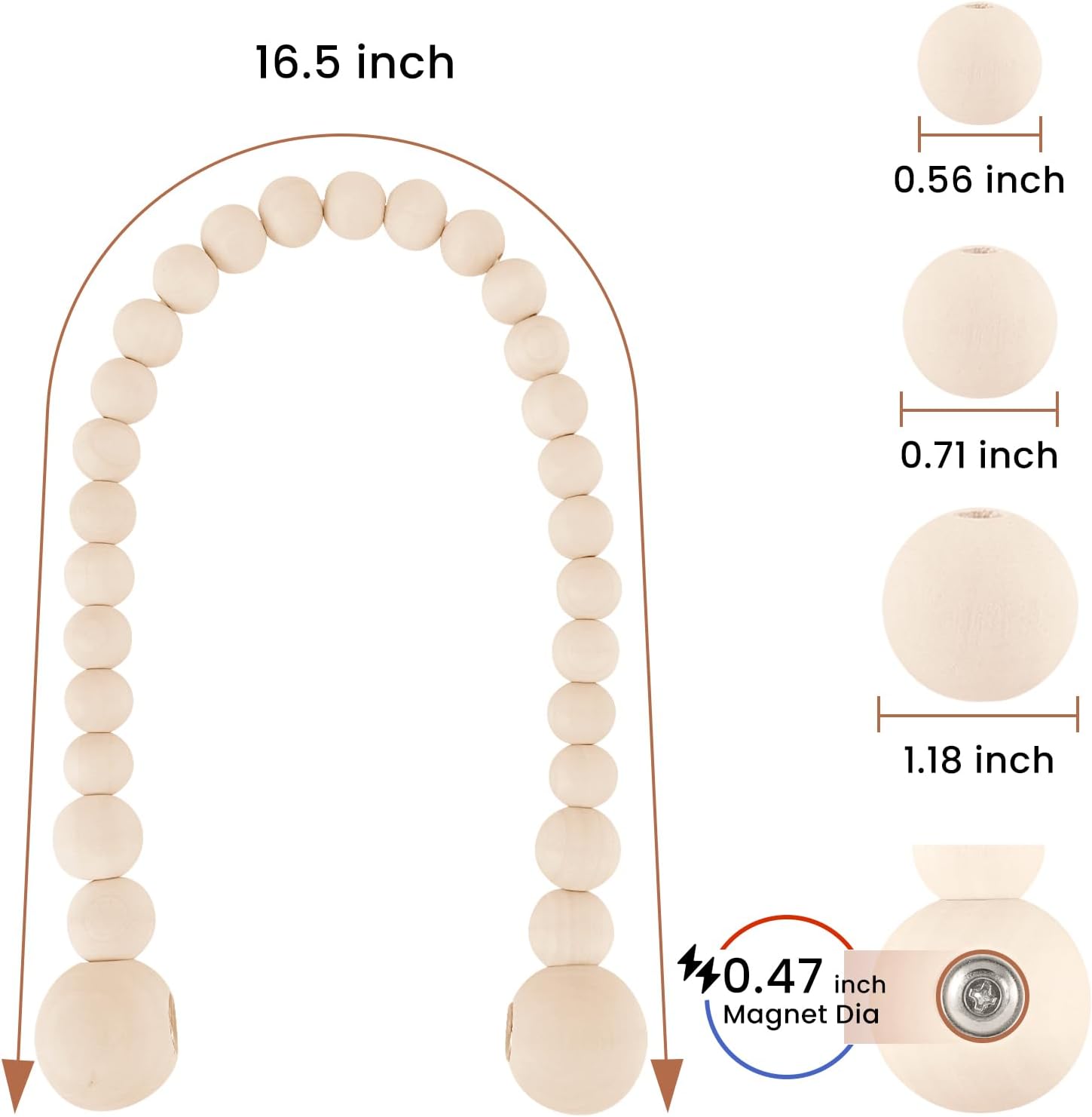 KLOGTSIND Magnetic Curtain Tiebacks, Curtain Holdbacks for Curtains 2 Pack, Wood Bead Curtain Holders for Boho Bedroom Decor, Baby Nursery Decor, Farmhouse Decor - Image 3