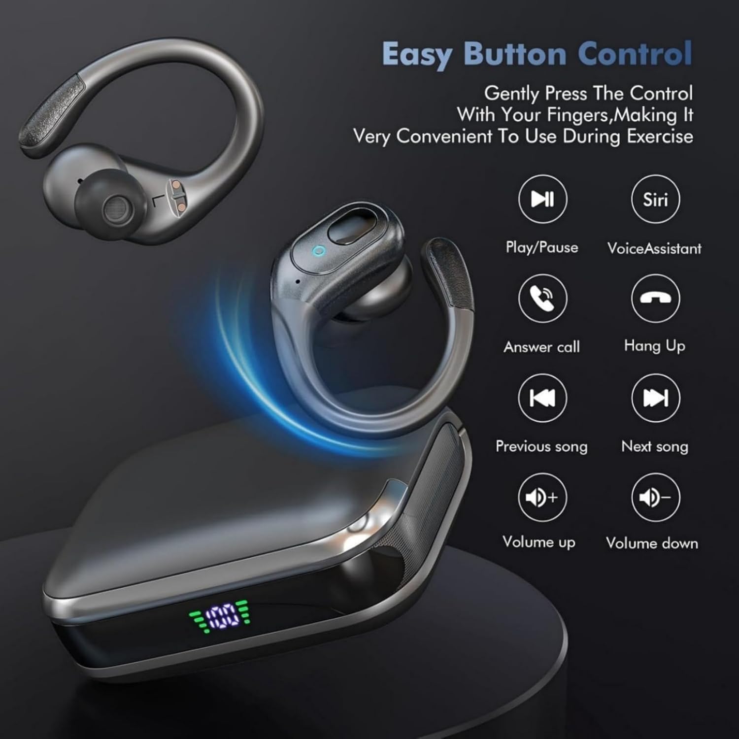 sajawass Wireless Earbuds, Sports Bluetooth Headphones, 75Hrs Playtime Ear Buds with LED Power Display, Noise Canceling Headset, IPX7 Waterproof Earphones for Workout/Running - Image 3
