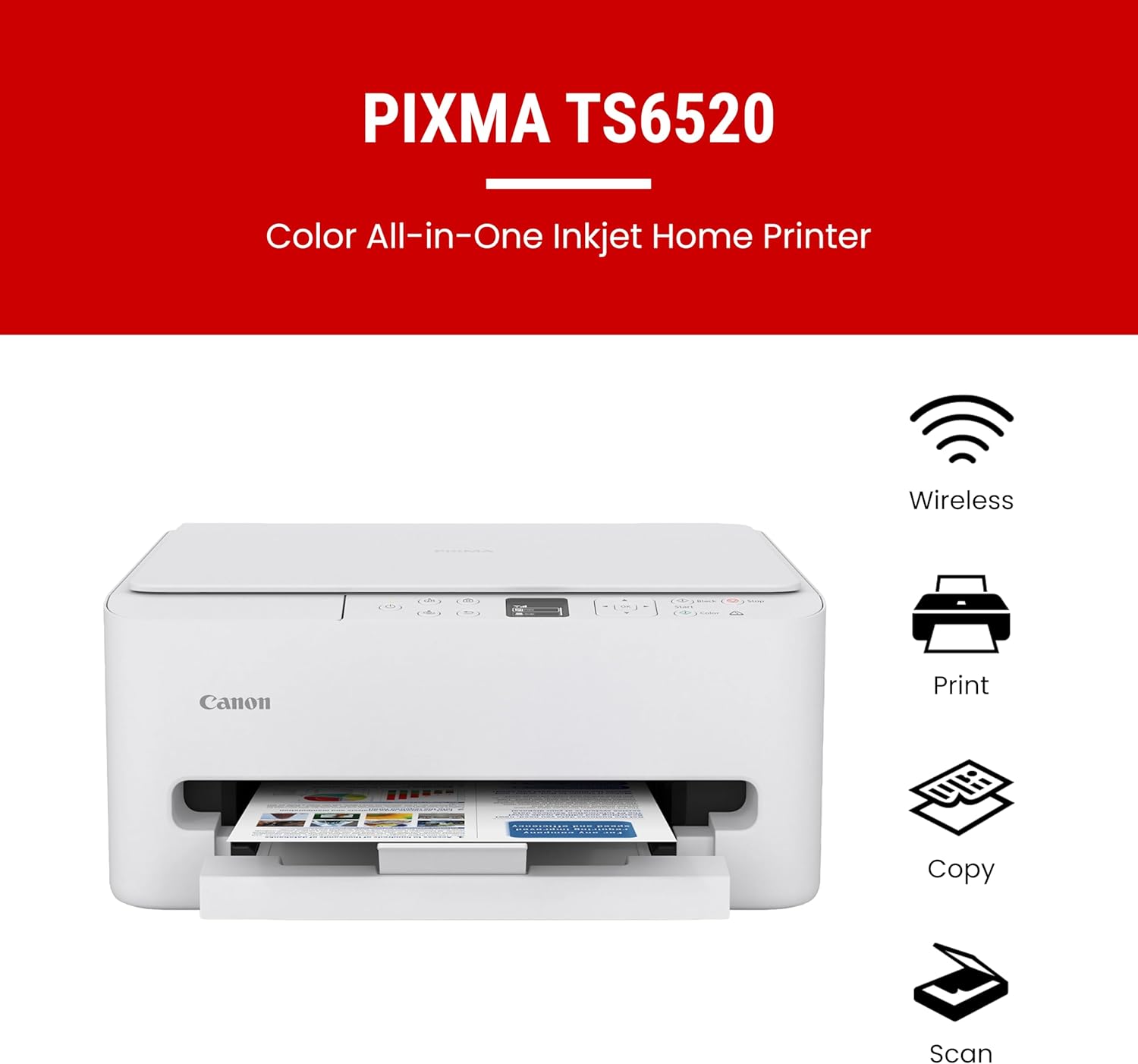 Canon PIXMA TS6520 Wireless Color Inkjet Printer Duplex Printing, White – Home Printer with Copier/Scanner, 1.42” OLED Display, Intuitive Control Panel, Compact Design - Image 2