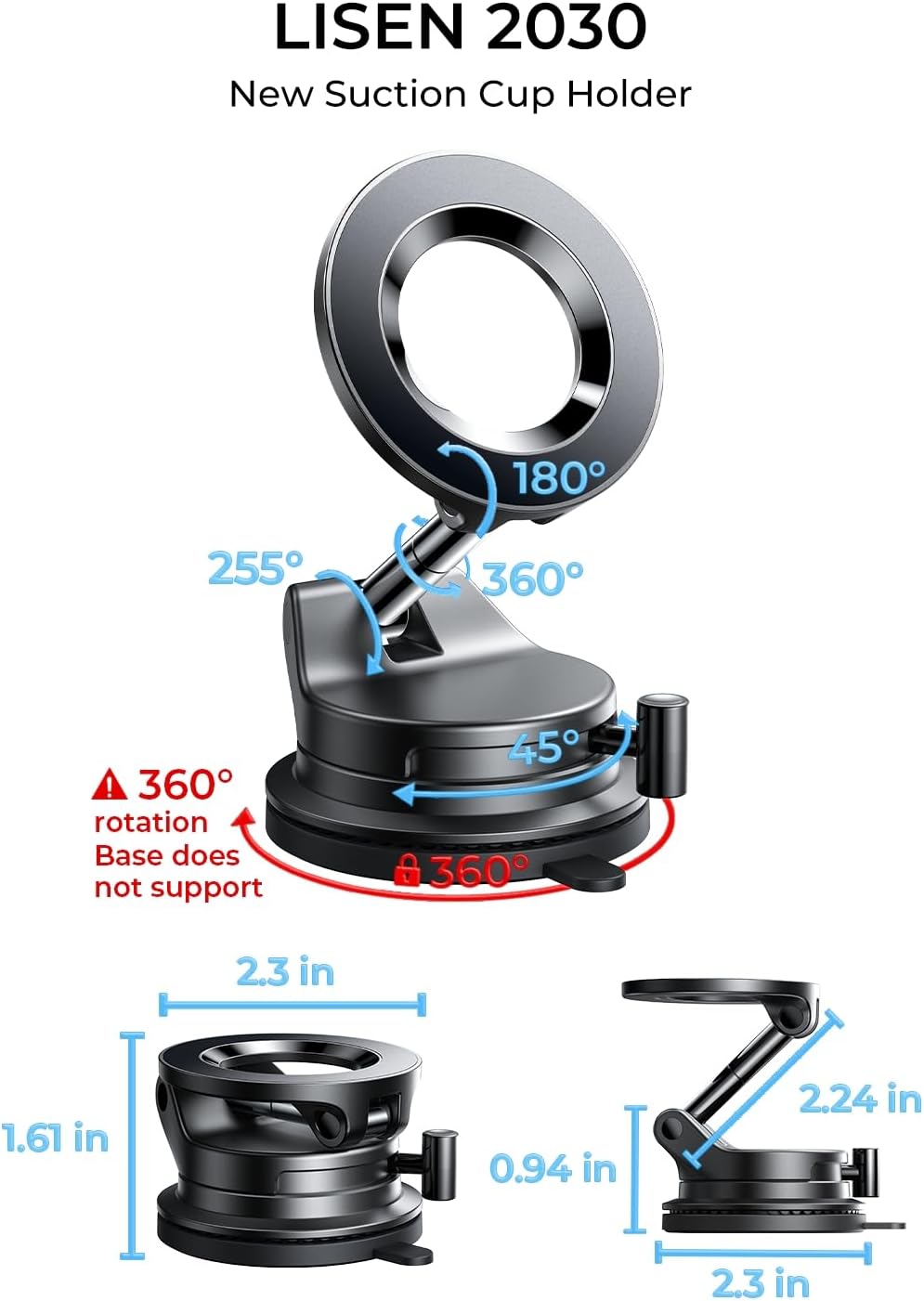 LISEN for Magsafe Car Mount, Magnetic Phone Holders for Your Car, Vacuum Phone Mount for Car Accessories for Women Men Jeep BMW, SuctionPro Gifts Kits, for iPhone 17 Pro Max 16 15 14 13 12 - Image 9
