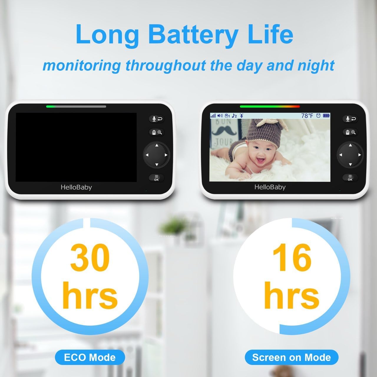 HelloBaby No WiFi Baby Monitor 5" Screen 30-Hour Battery Pan-Tilt-Zoom Video Upgrade with Camera and Audio, Night Vision, VOX, 2-Way Talk, 8 Lullabies and 1000ft Range, HB6550 - Image 3