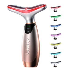 Pedete Facial Massager, 7 Colors Red Light Therapy for Face and Neck, Face Lift Device with 113°F Heating Vibration for Multi Skin Care