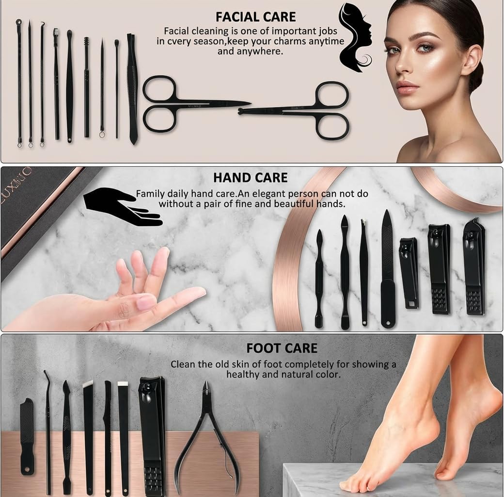 MINKINH Manicure Set Professional Nail Clipper Kit-26 Pieces Stainless Steel Manicure Kit,Nail Care Tools with Luxurious Travel Case (Brown) - Image 4