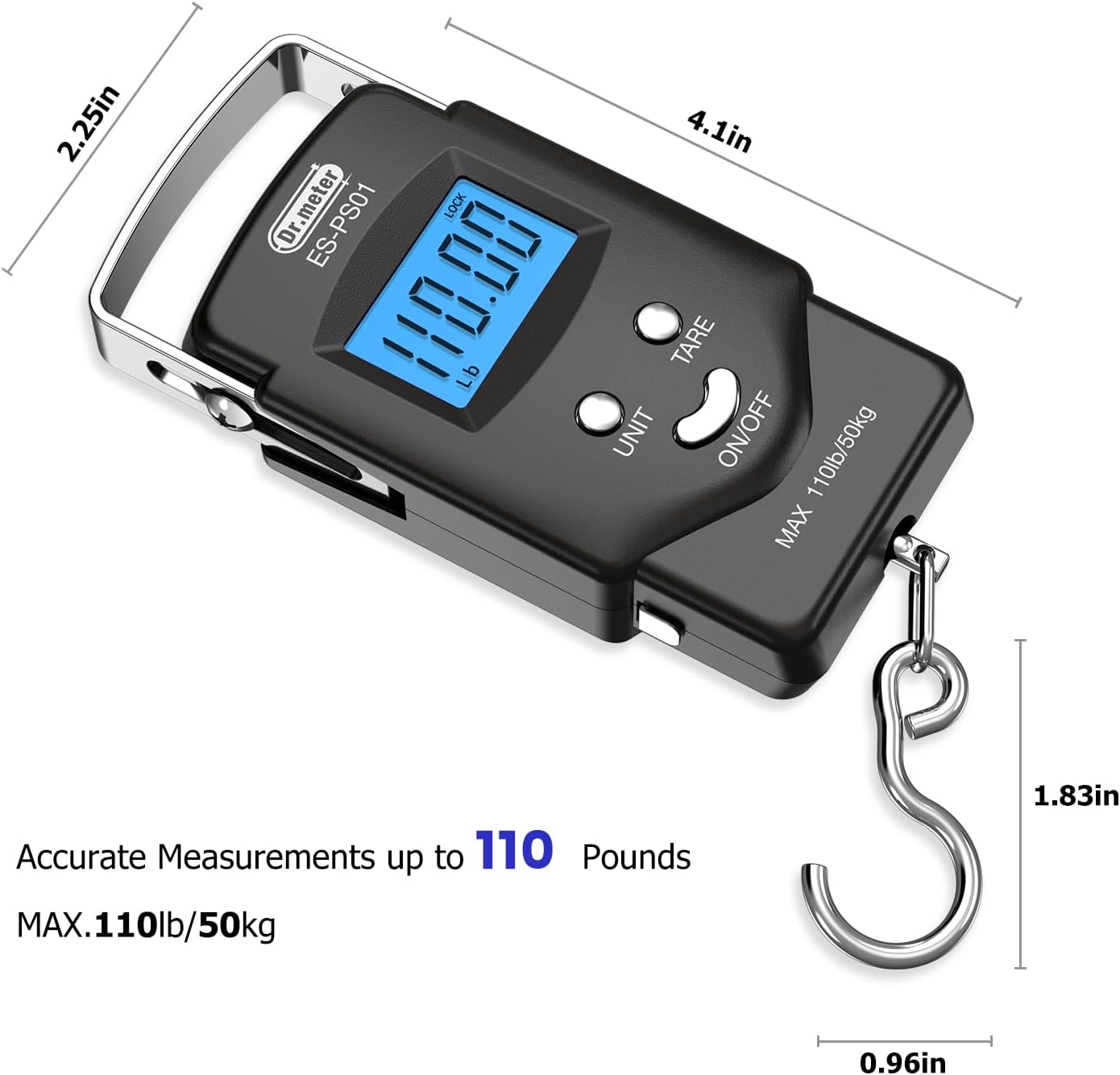 Dr.meter Fish Scale Luggage Scale Fishing Gear - 110lb Backlit LCD Display Digital Scale with Built-in Measuring Tape - Fishing Scale with 2 AAA Batteries, Pocket Size - Fishing Gifts for Men - Image 6