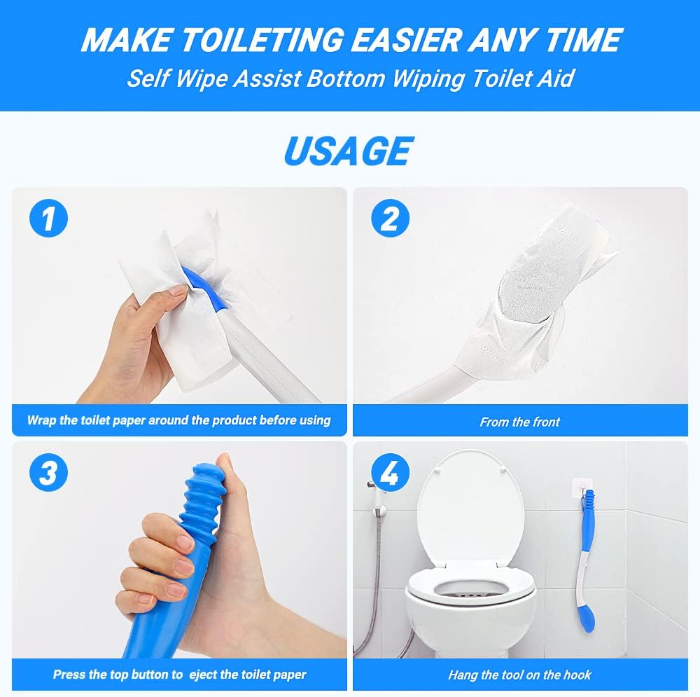 Jhua Foldable Butt Wiper Tool for Women Men Toilet Aids for Wiping 15.7" Long Comfort Bottom Buddy Wiping Aid, Self Wipe Assist Toilet Aids Wand for Disabled, Elderly, Overweight, Pregnant People - Image 4