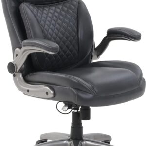 Amazon Basics Ergonomic Executive Office Chair with Adjustable Lumbar Support, Flip-up Arms, Height Adjustable, 360° Rolling Swivel, Computer Desk Chair, Grey Leather