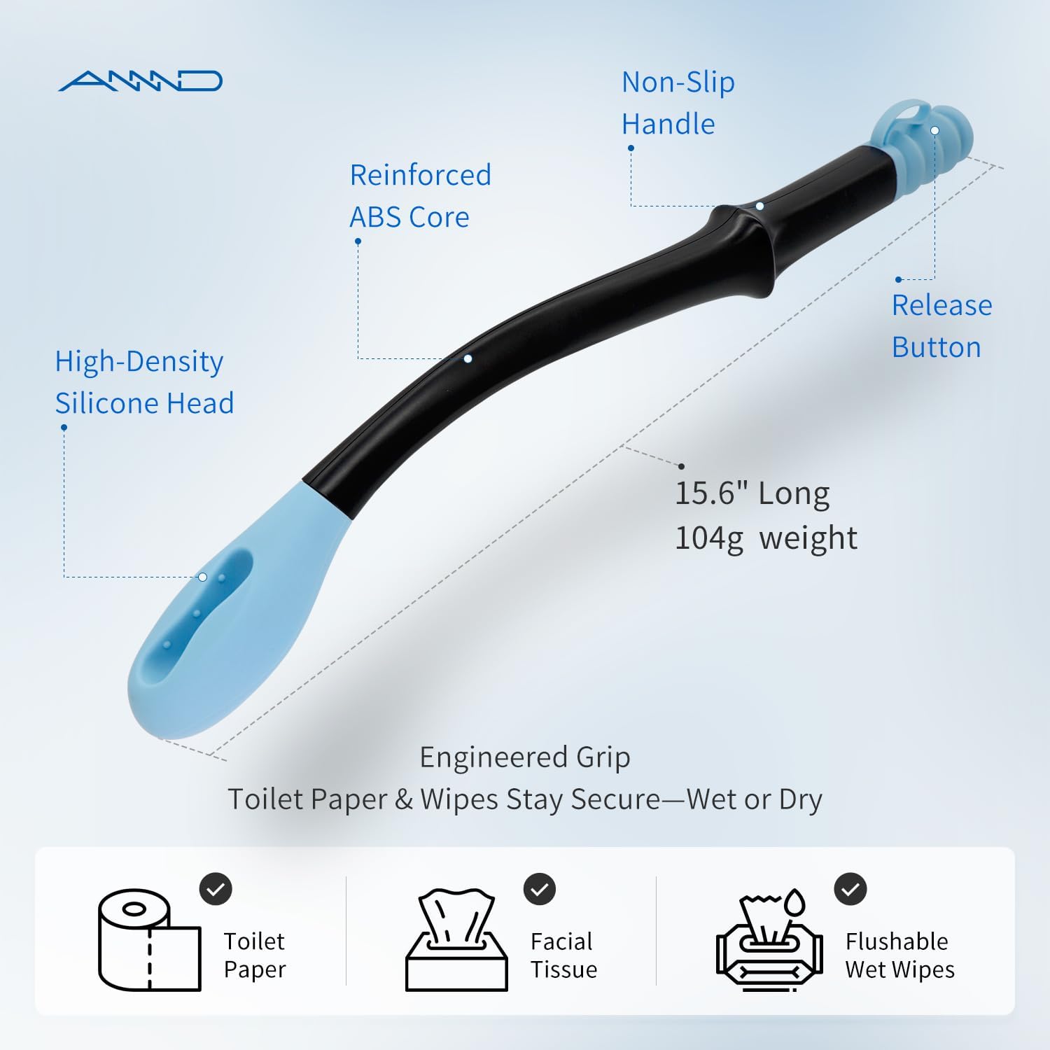 Bottom Buddy Wiping Aid – Upgraded Toilet Tissue Aids Wand for Wiping Bottom, 15.6" Long for Elderly, Overweight, Pregnant, and Limited Mobility, Blue - Image 5