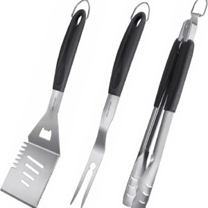 HAUSHOF Large Grill Accessories Heavy Duty BBQ Set Gifts for Men/Women – Premium Stainless Steel Spatula, Fork & Tongs, Barbecue Utensils Tool Kit Gift for Grilling Lover Outdoor