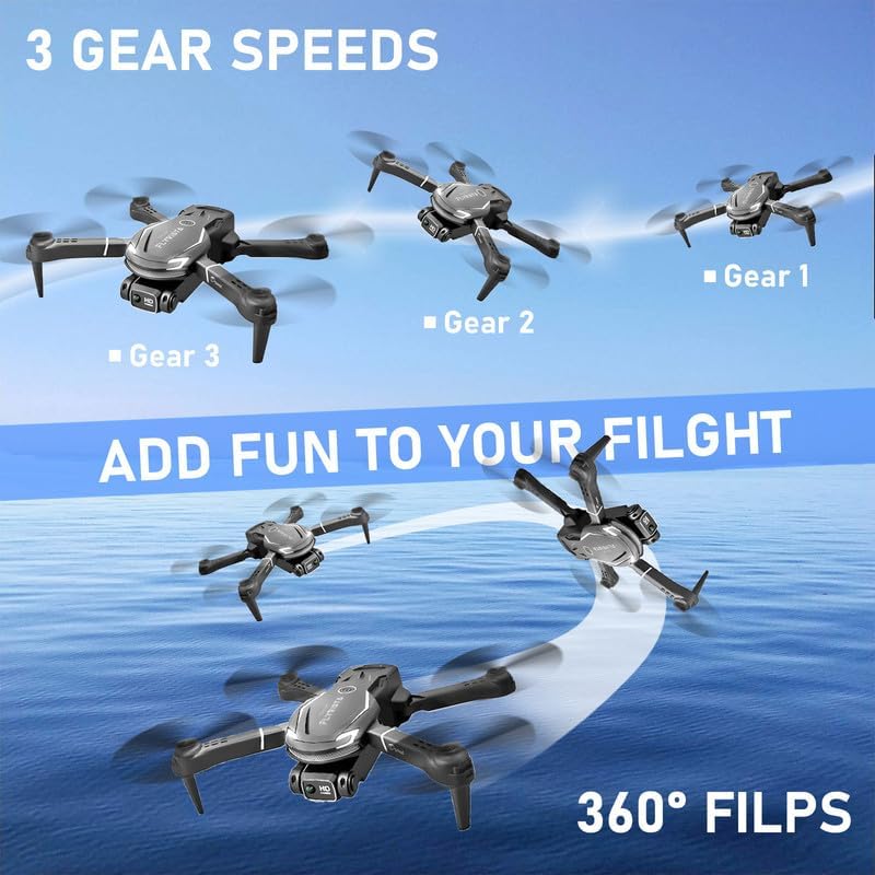 FLYVISTA Cool Mini Drone with Camera for Kids Adults Beginners, 1080P FPV Camera Remote Control Drone for Kids with 3 Batteries, One-Click Take Off/Landing, Altitude Hold, Headless Mode, 360° Flips, 3-Gear Speeds , Emergency Stop, Toys Gifts for Adults Beginner and Kids - Image 4