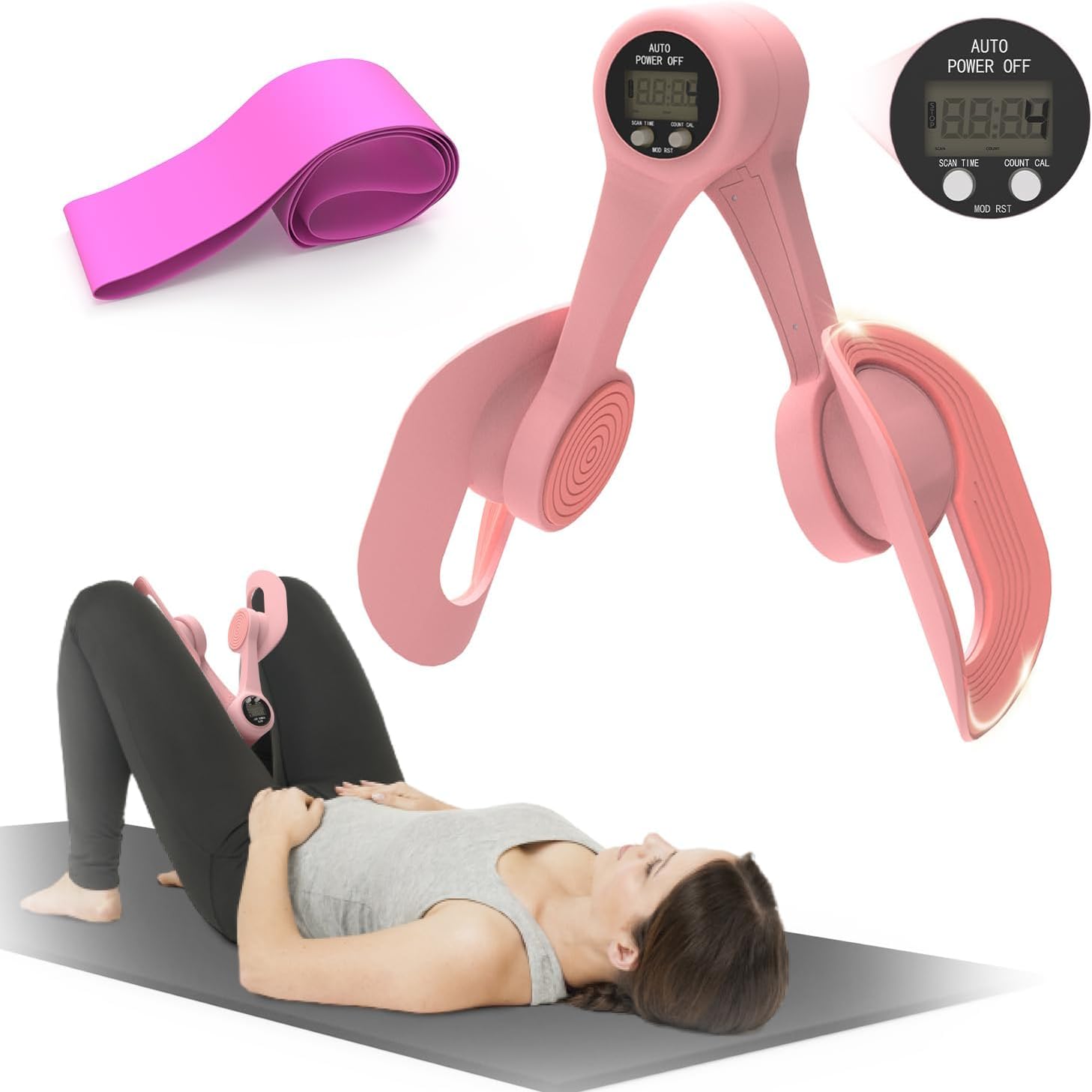 Thigh Trainer, 360°Adjustable Pelvic Floor Muscle Trainer with LED Display, Inner Thigh Exerciser with 20LB Resistance Band for Women, Home Fitness Equipment for Hip, Leg, Arm - Image 8