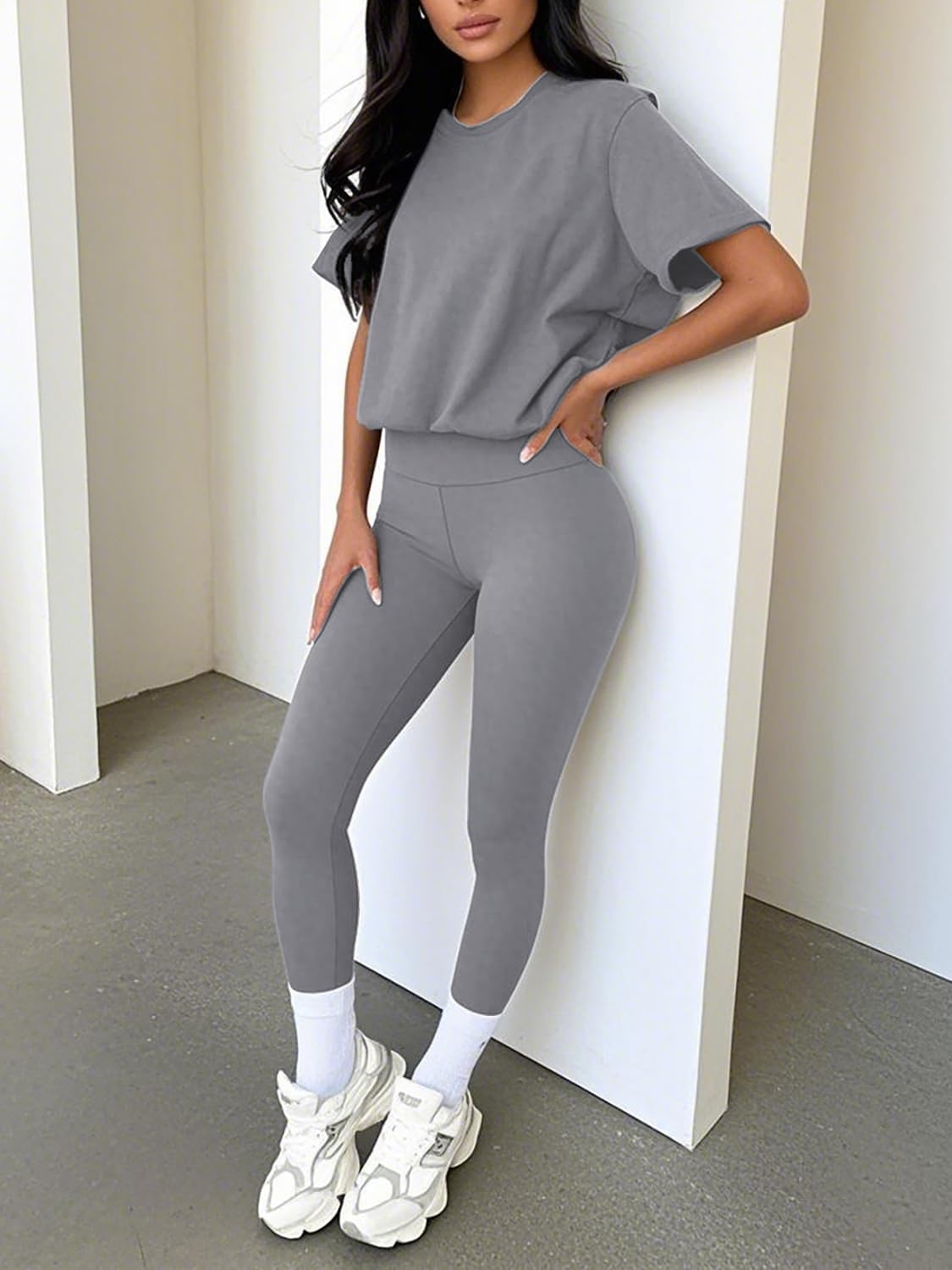 ZFLM casual sportswear 3-piece set high waist tight pants yoga pants short sleeved round neck yoga set - Image 3