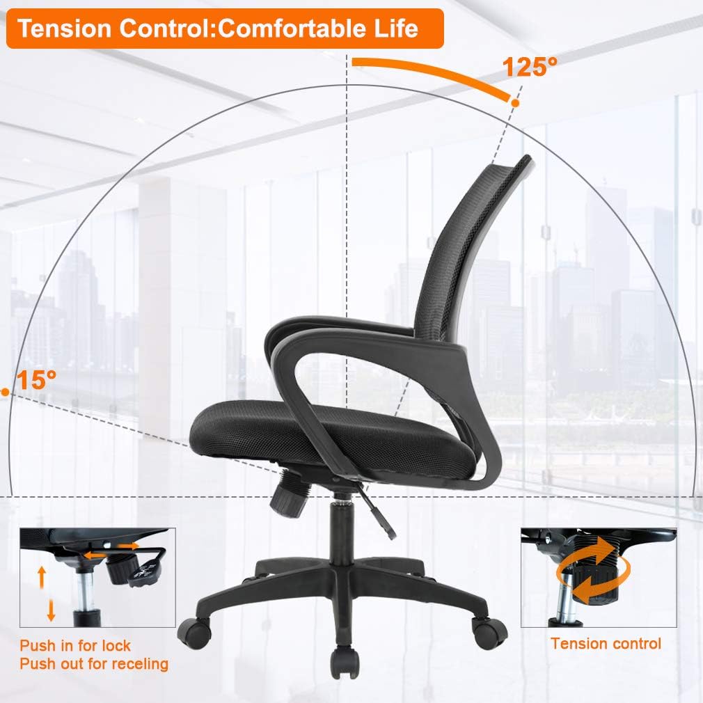 BestOffice | Ergonomic Office Chair | Mid-Back Swivel Desk Chair | Breathable Backrest & Lumbar Support | Adjustable Height | Sponge Seat | Rolling Wheels | Black | for Adults & Women - Image 5
