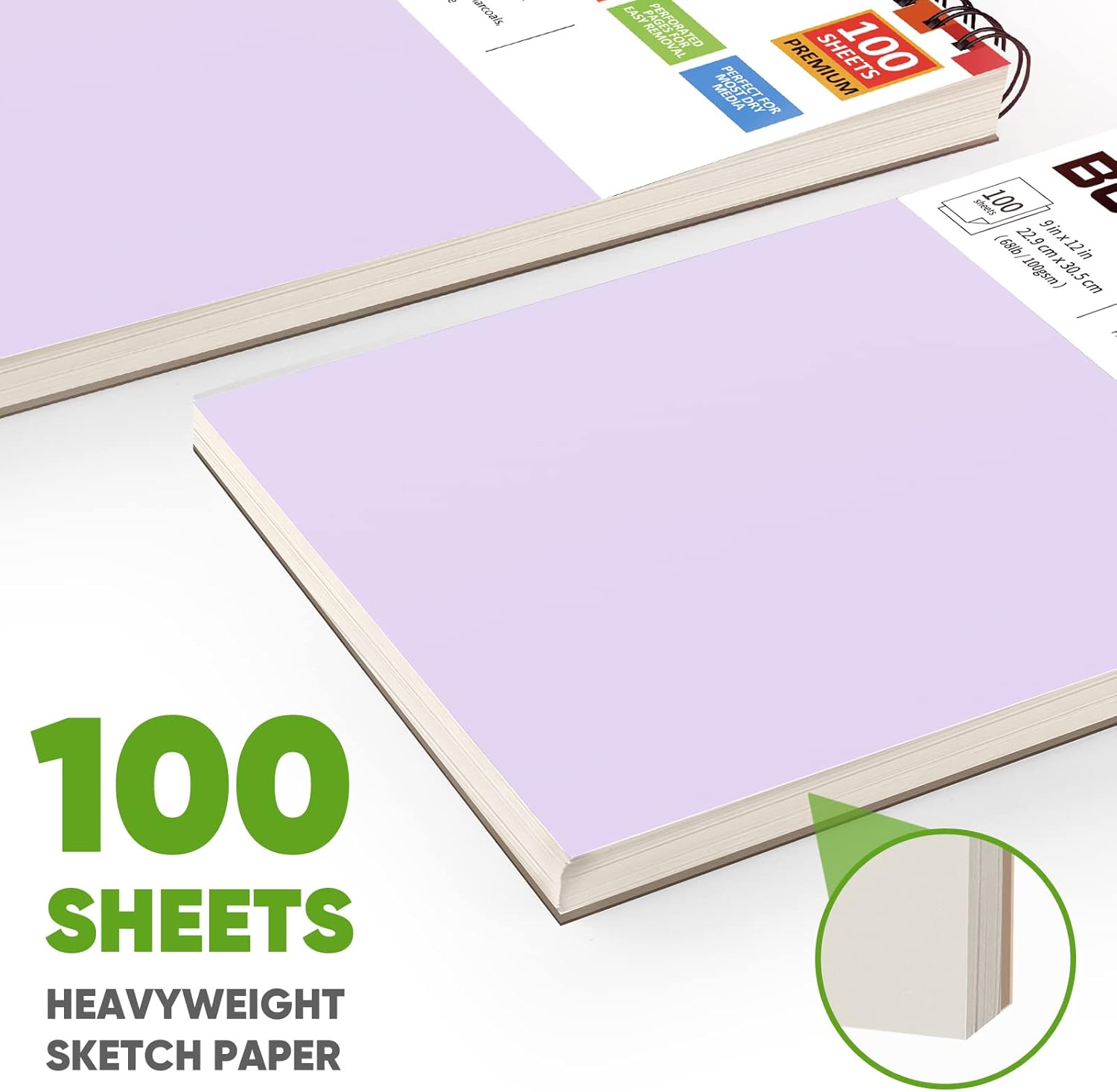 Soucolor 9" x 12" Aesthetic Sketch Book, 1-Pack 100 Sheets School Supplies Cute Sketchbook for Women, Japanese Stationary Sketching Supplies for Kids Teen Girl Gifts Birthday Gifts, Pastel Purple - Image 5