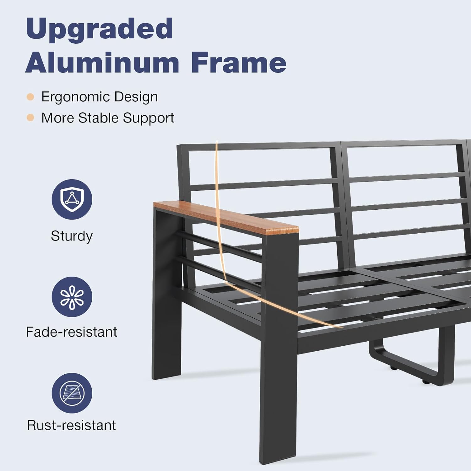 Aoxun Aluminum Patio Furniture Set 7 Seats, Oversized Outdoor Sectional with Washable Thick Cushions, Coffee Table and Waterproof Cover, Patio Conversation Sets for Porch, Balcony, Deck - Image 5