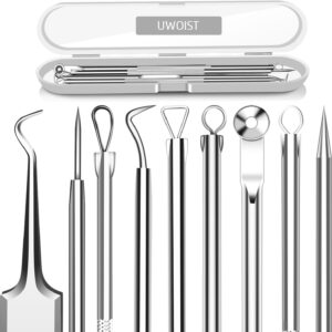 5PCS Blackhead Remover Comedone Extractor, Curved Blackhead Tweezers Kit, Professional Stainless Pimple Acne Blemish Removal Tools Kit for Manual