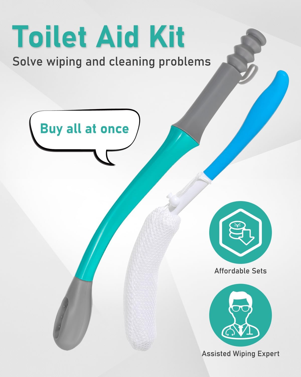 Extended Reach Butt Wiper Set - Includes 2 Toilet Aids for Wiping Tool and Butt Cleaner Bath Brush Long Handle - Bottom Buddy Wiping Aid for Disabled,Elderly,Pregnant(3 Pack) - Image 2